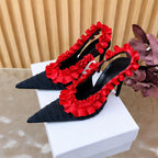 Women's Pleated Lace Pointed Toe High Heel Sandals
