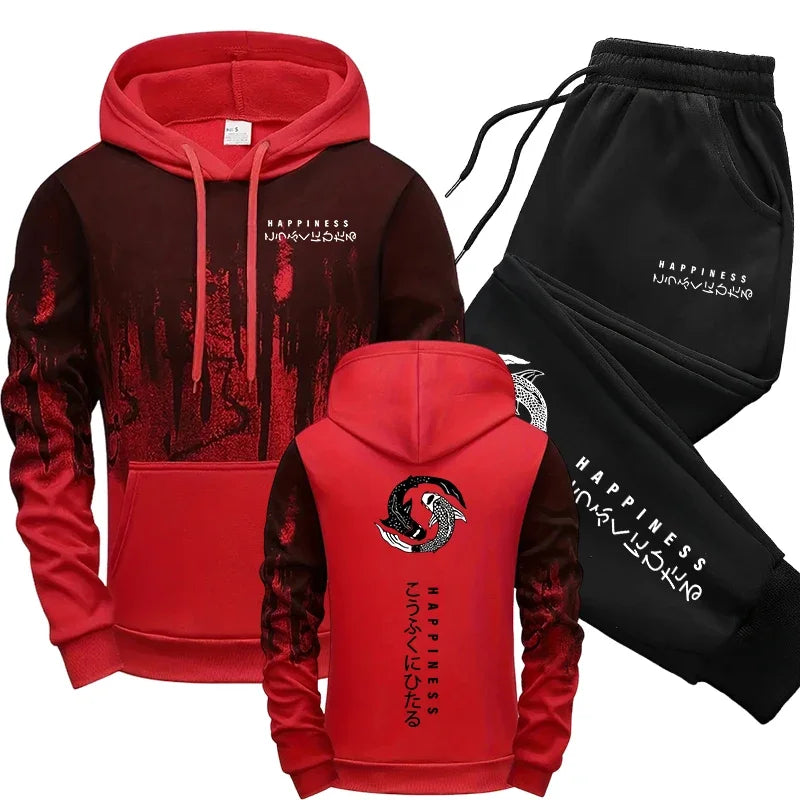Men's Casual Print Hoodie and Sweatpants Two Piece Tracksuit Set