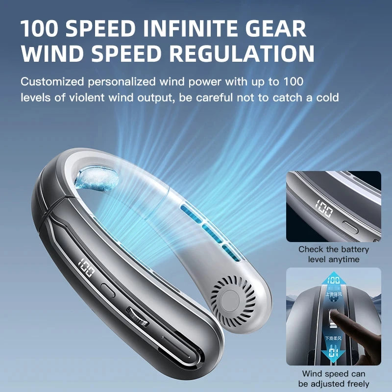 Portable Bladeless Hanging Neck Fan with LED Digital Display