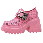 Women's White Platform Pumps Super High Heels Buckle Strap Mary Jane Shoes