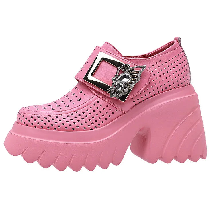 Women's White Platform Pumps Super High Heels Buckle Strap Mary Jane Shoes