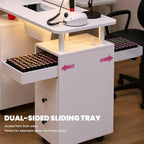 Rolling Manicure Table Nail Desk with Dust Collector and LED Lights White