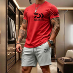 Men's Casual Round Neck T-Shirt and Drawstring Shorts Set