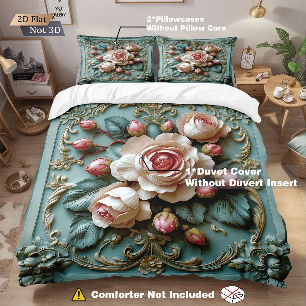 Dimensional Rose Flower Duvet Cover and Soft Bedding Set