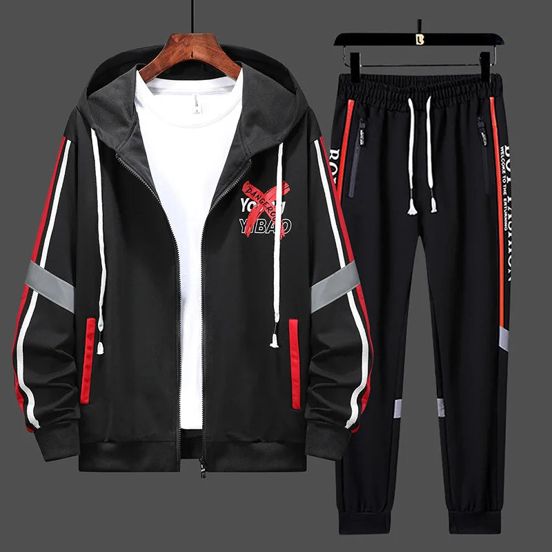 Men's Casual Printed Zip Up Cardigan and Pants Tracksuit Set
