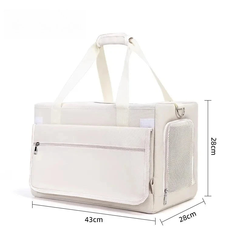 Foldable Double-Layer Pet Carrier with Wheels Breathable Travel Trolley for Two Cats