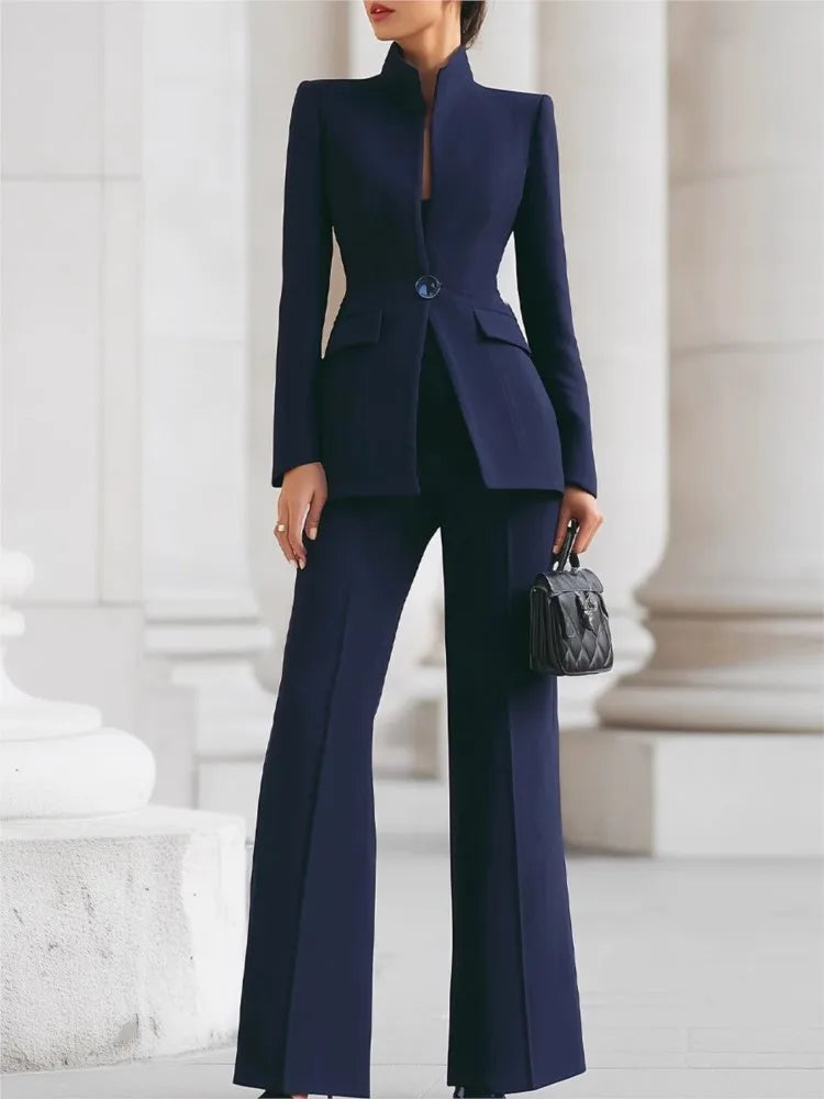 Women's Stand Collar Blazer Pants Suit