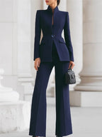 Women's Stand Collar Blazer Pants Suit