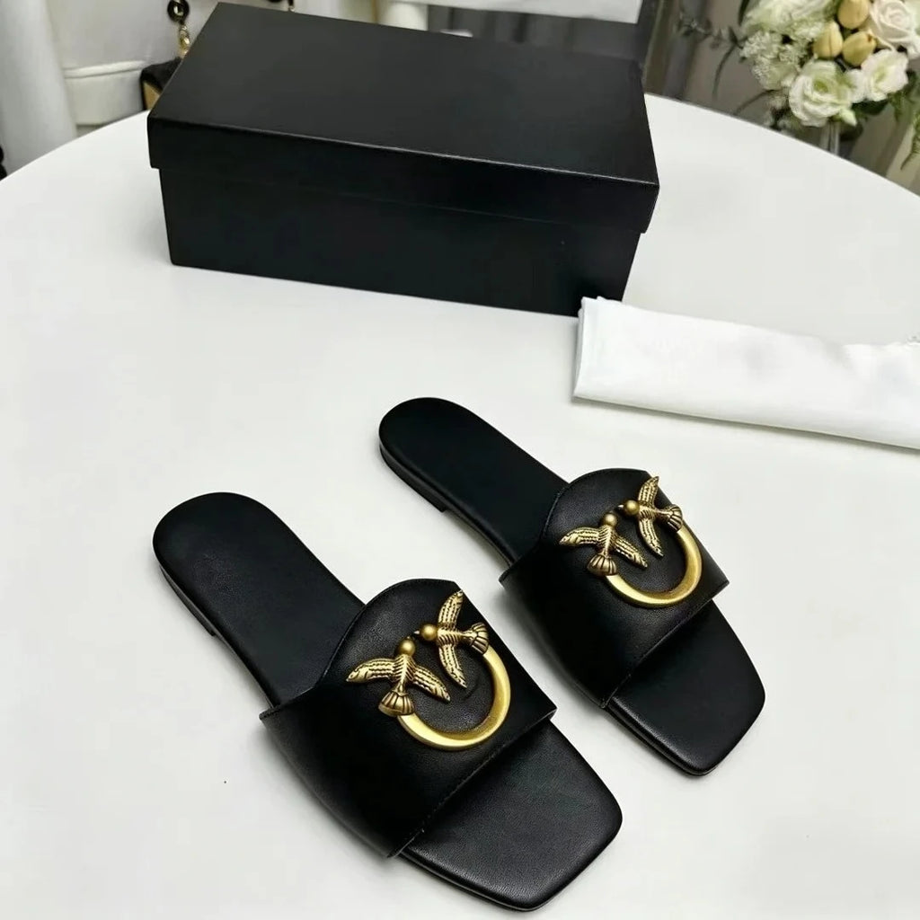 Women's Slip-On Square Toe Flat Slide Sandals