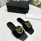 Women's Slip-On Square Toe Flat Slide Sandals