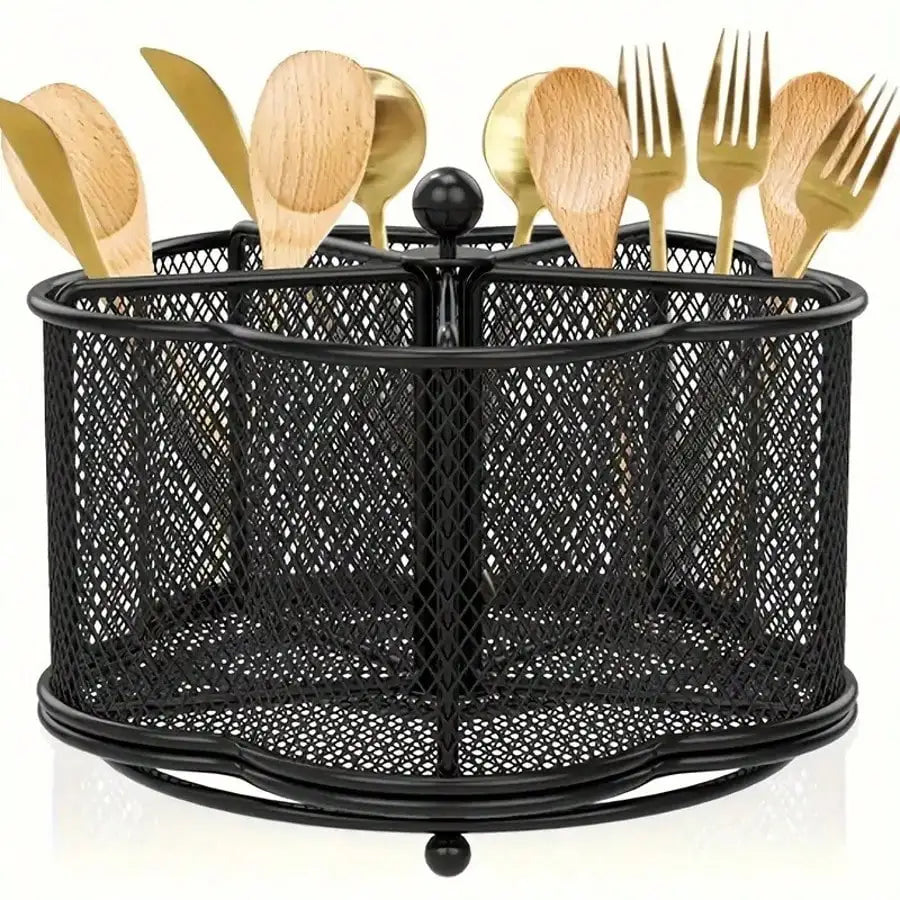 Rotating Metal Utensil Holder and Mesh Flatware Organizer