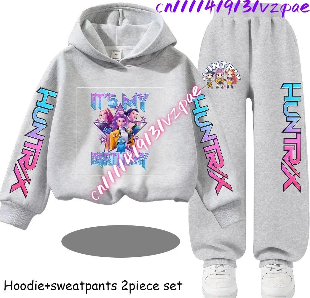 Girls' Print Hoodie Pants Two-Piece Set