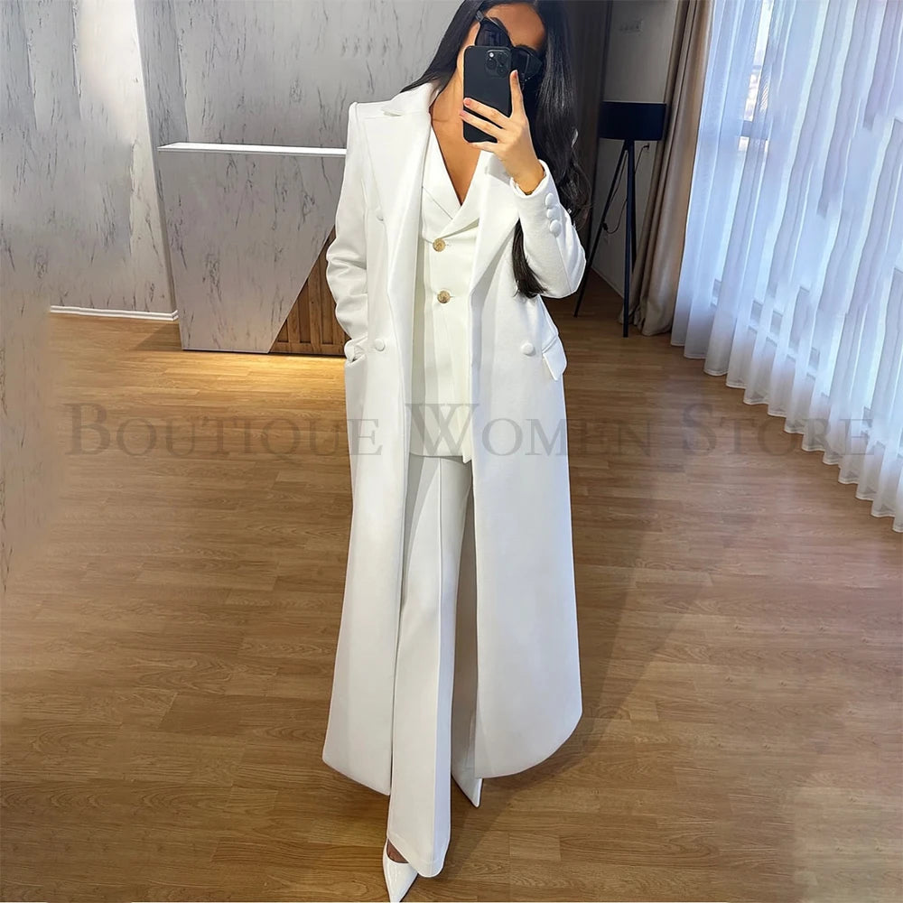 Women's Double Breasted Topcoat Blazer Pants Suit