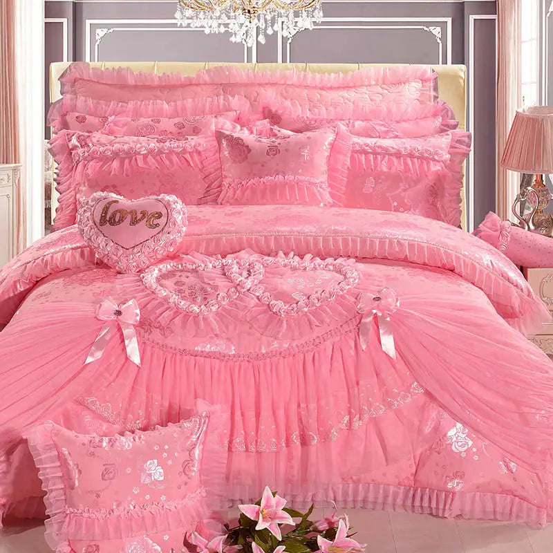 Luxury Princess Jacquard Duvet Cover and Lace Bedding Set