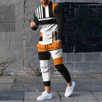 Men's Casual Print Round Neck T-Shirt and Pants Set