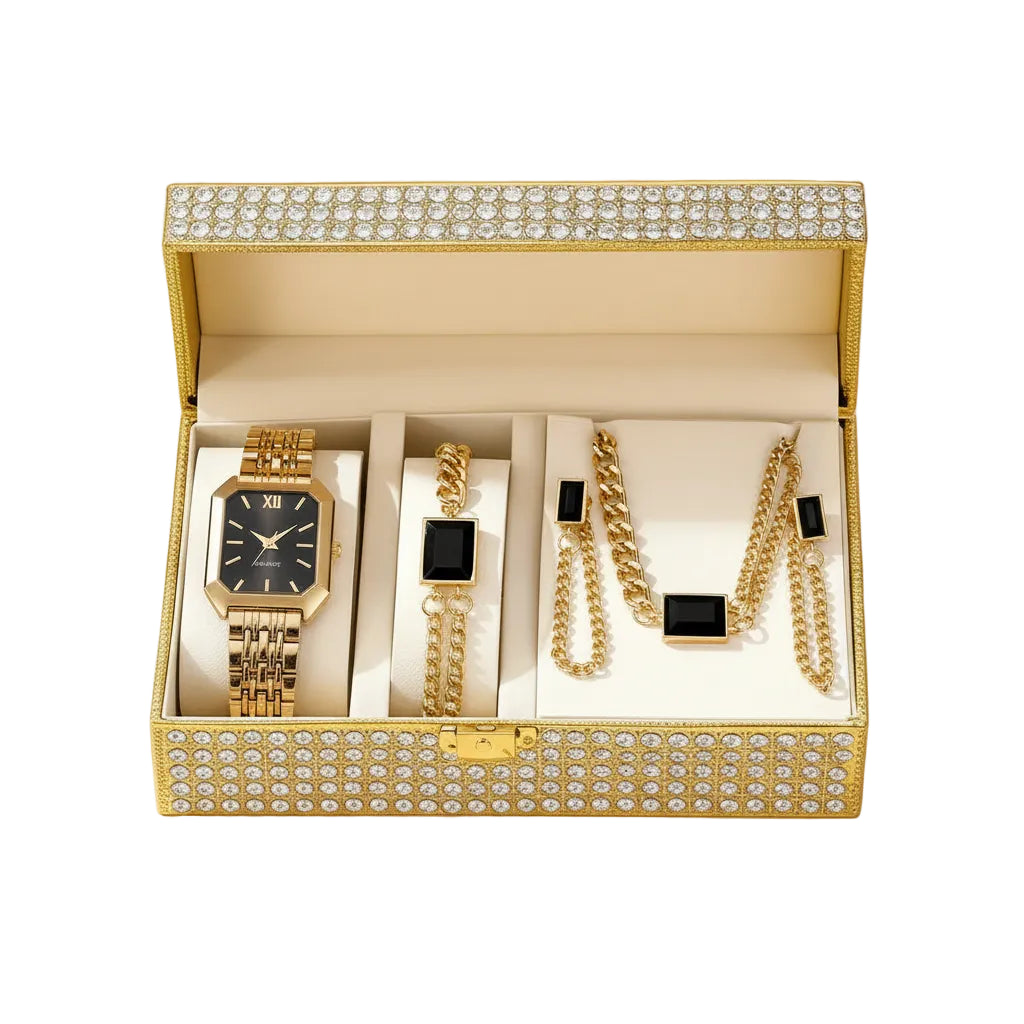 Elegant Rectangle Women's Quartz Wristwatch 5-Piece Jewelry Set