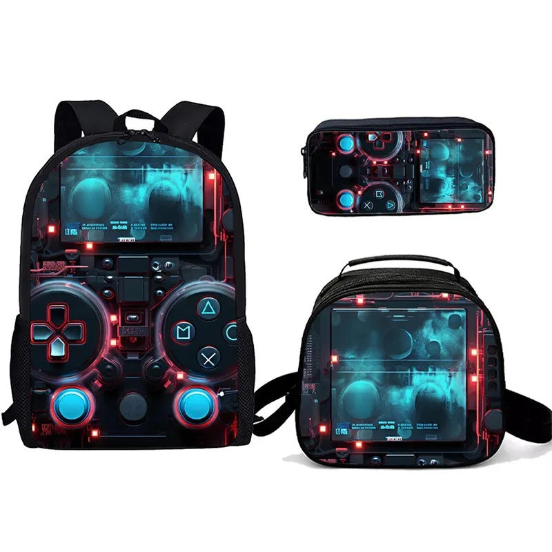 Unisex Gaming Controller 3D Print Backpack 3-Piece Bag Set