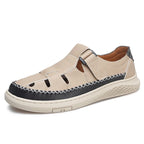 Men's Retro Leather Hollow Breathable Sandals Non-Slip Walking Shoes