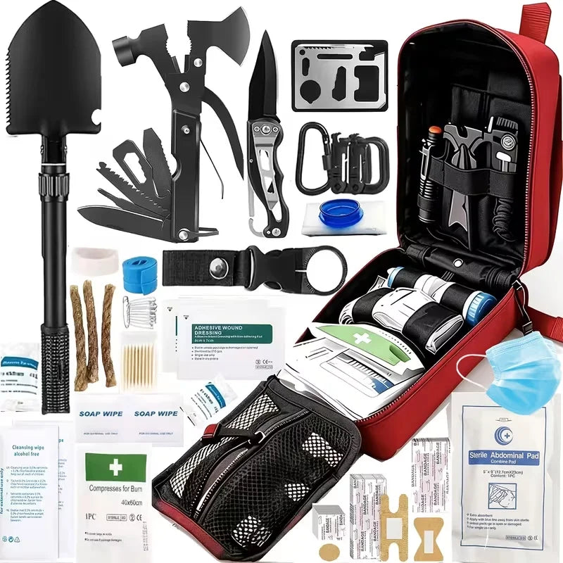 142-Piece Emergency Survival Kit with MOLLE Pocket Pouch
