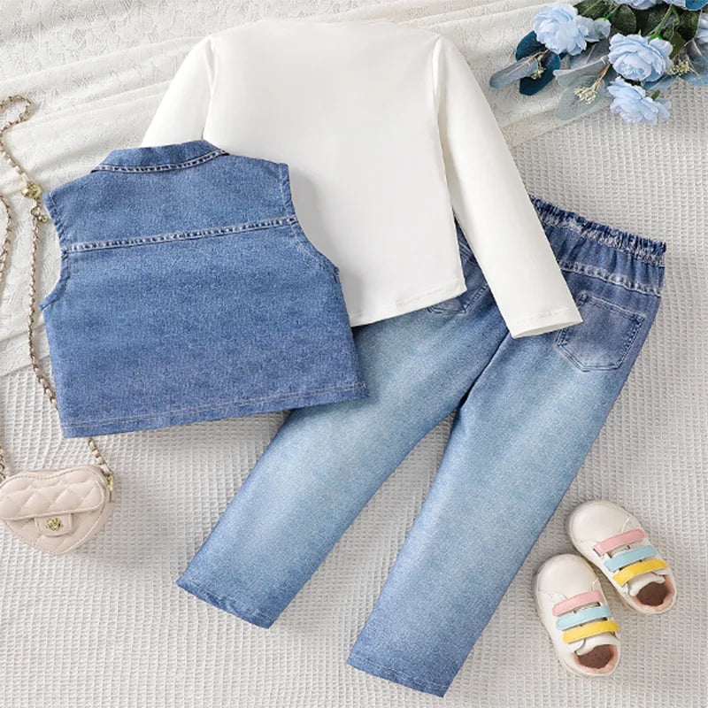 Girls' Denim Vest Top Pants Three-Piece Set TZ02125035