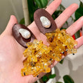 Women's Trendy Vintage Wooden Citrine Tassel Drop Earrings