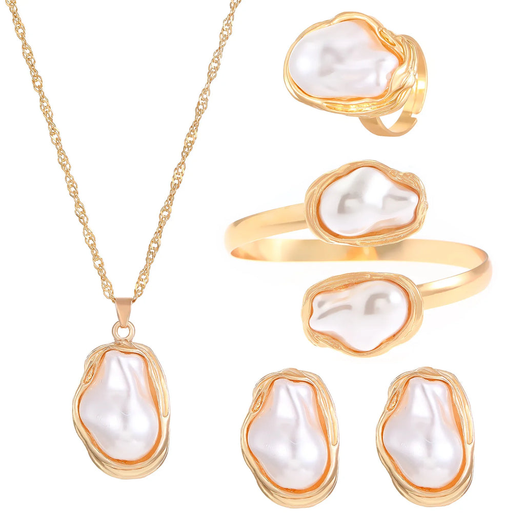 Women's Fashion Baroque Imitation Pearl Torque Necklace Jewelry Set