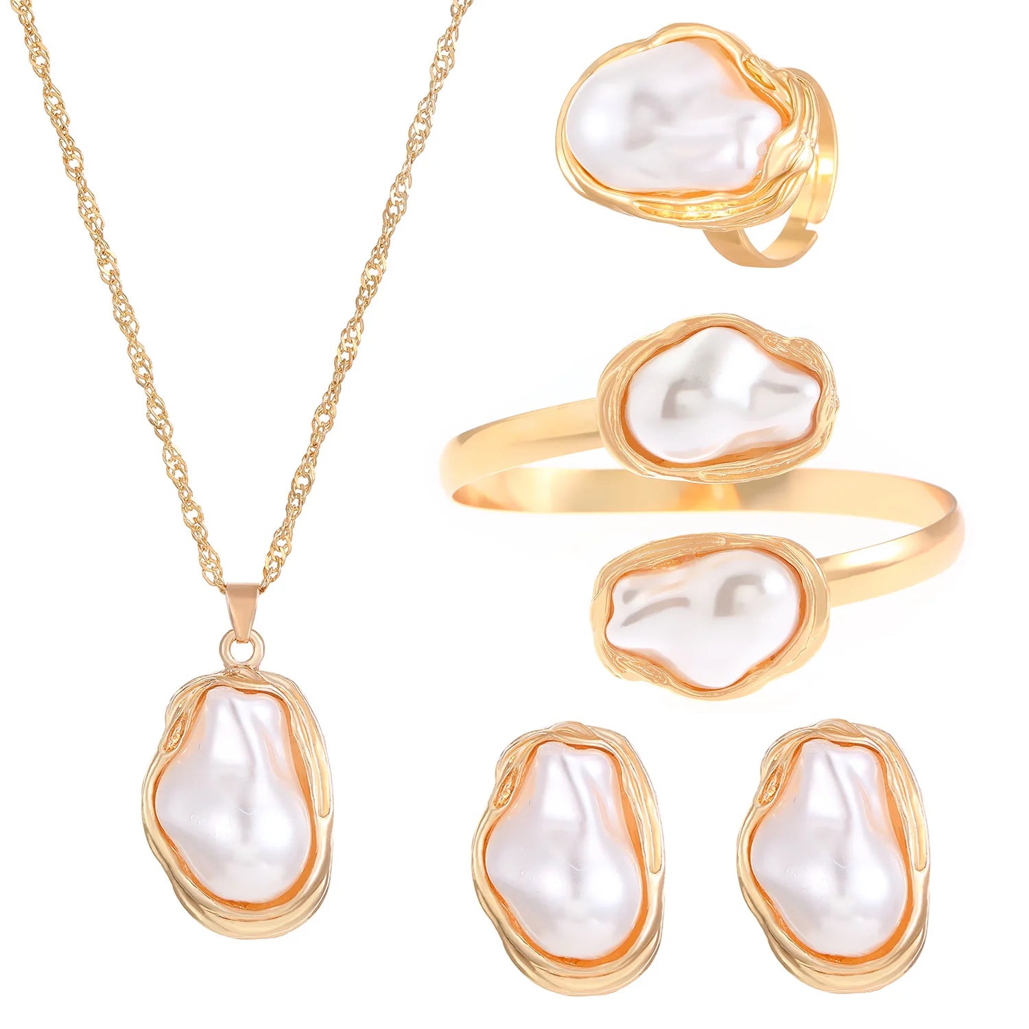 Women's Fashion Baroque Imitation Pearl Torque Necklace Jewelry Set