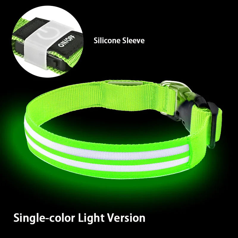 Rechargeable LED Dog Collar with Harness Connector and Leash Ring for Night Walks