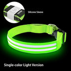 Rechargeable LED Dog Collar with Harness Connector and Leash Ring for Night Walks