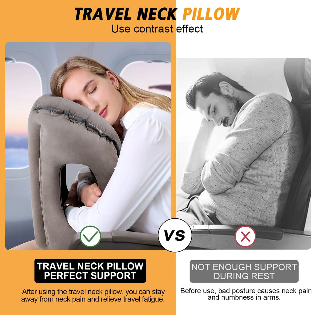 Inflatable Neck Pillow with Eye Mask and Earplugs