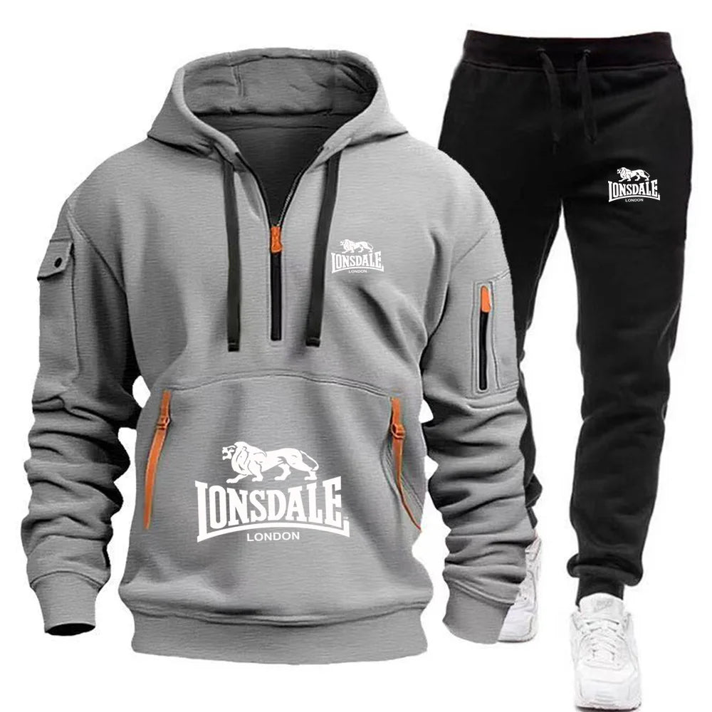 Men's Casual Hooded Sweatshirt and Sports Pants Tracksuit Set