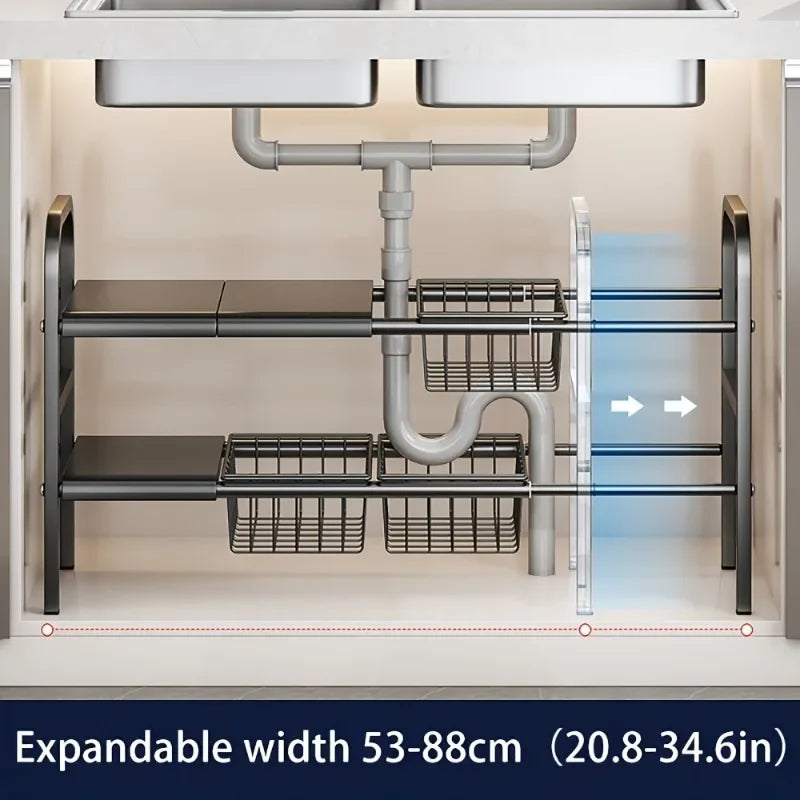 Expandable Under Sink Cabinet Shelf and Multipurpose Storage Organizer Rack