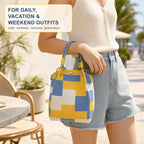 Women's Mini Knitted Geometric Colorblock Bucket Handbag