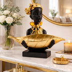 Resin African Tribal Statue and Tabletop Storage Tray