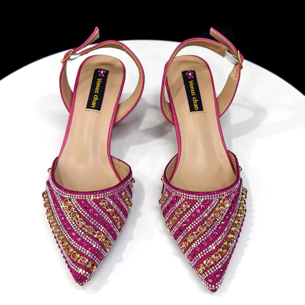 Women's Pointed Toe Rhinestone Heels and Handbag Set