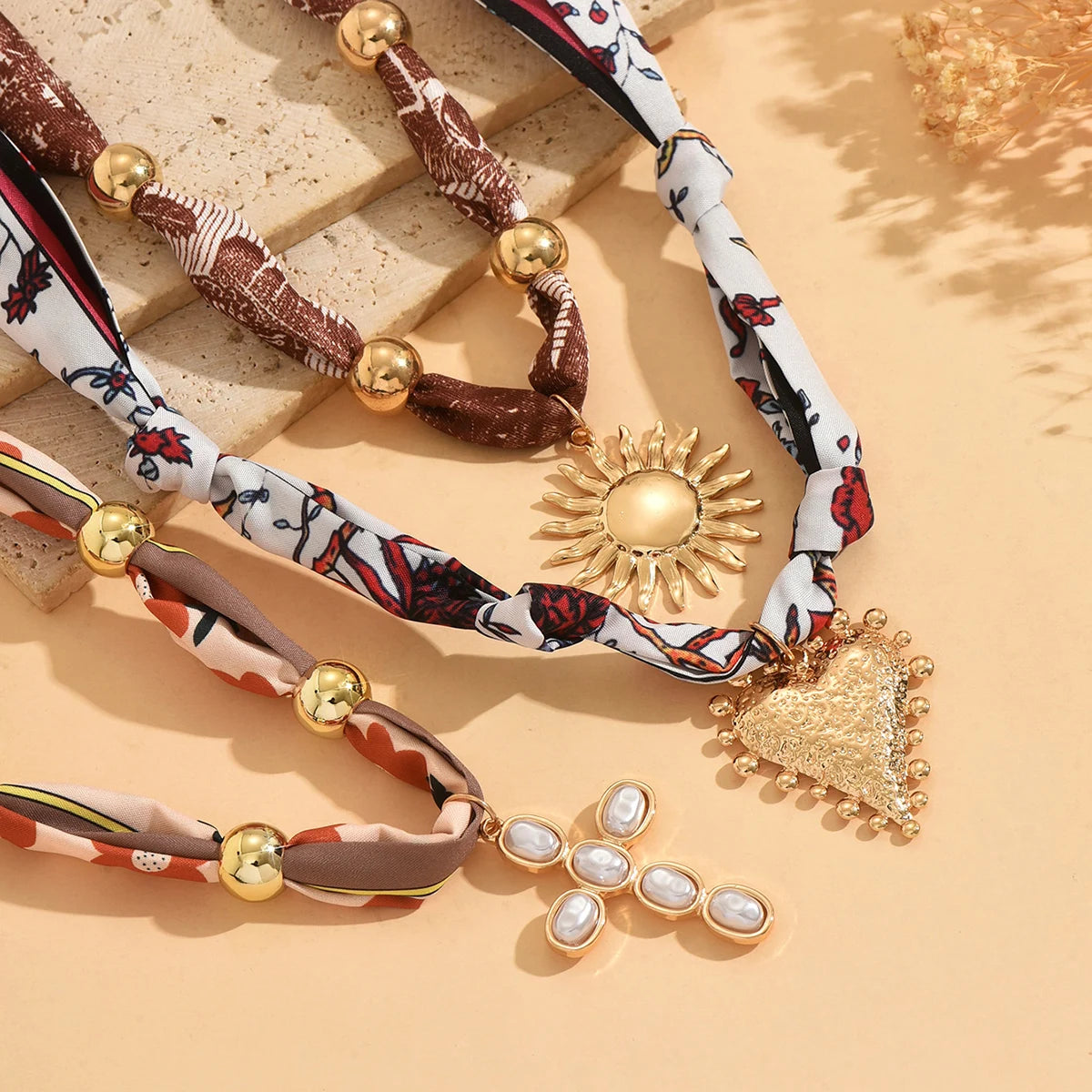 Women's Trendy Bohemian Fish Coral Beaded Wrap Pendant Necklace
