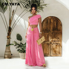 Women's Casual One Shoulder Crop Top and Long Skirt Two Piece Matching Set
