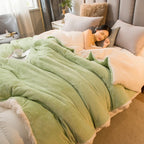 Thick Warm Flannel Quilt and Lamb Fleece Duvet Blanket