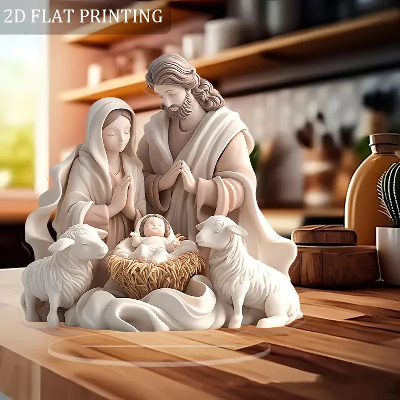 Flat Acrylic Nativity Scene Plaque and Tabletop Signboard