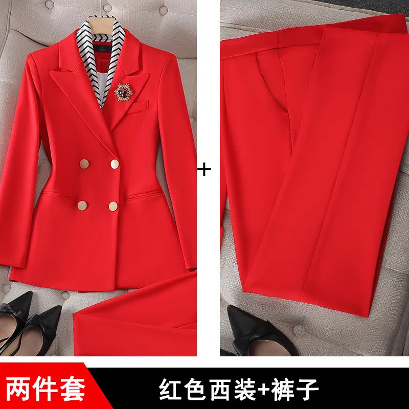 Women's Double Breasted Blazer Pants Suit