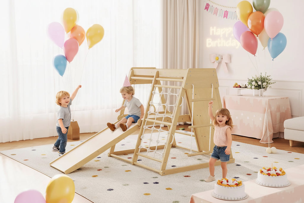 Kids 6 in 1 Wooden Indoor Jungle Gym Slide Climber Playset Toy Set