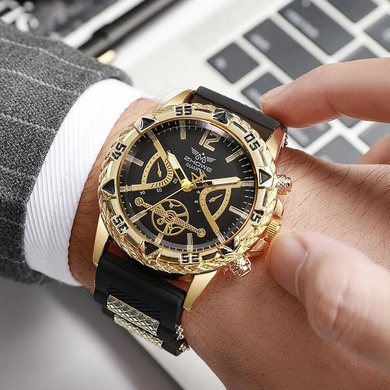 Men's Quartz Wristwatch and Jewelry Set 4-Piece Silicone Strap