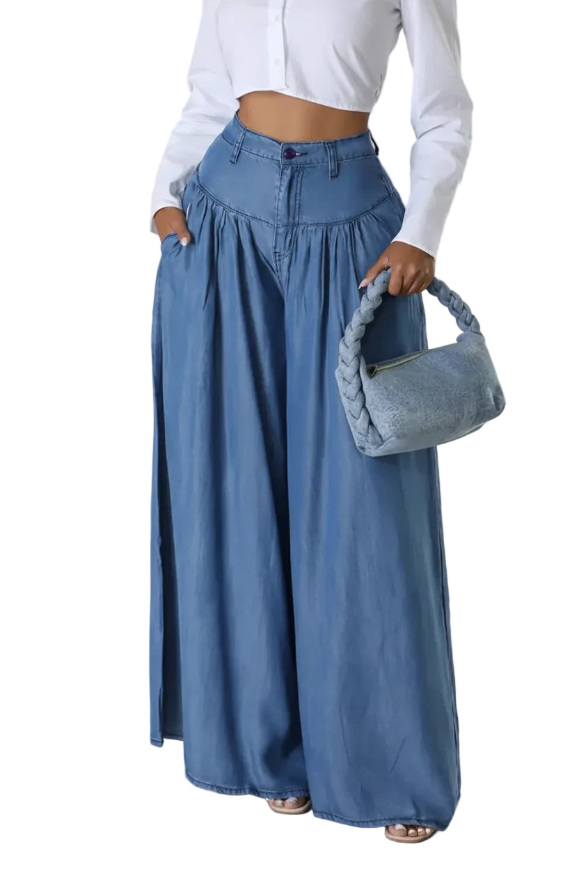 High-Waist Straight Leg Jeans with Chain Accents Women's Denim Trousers
