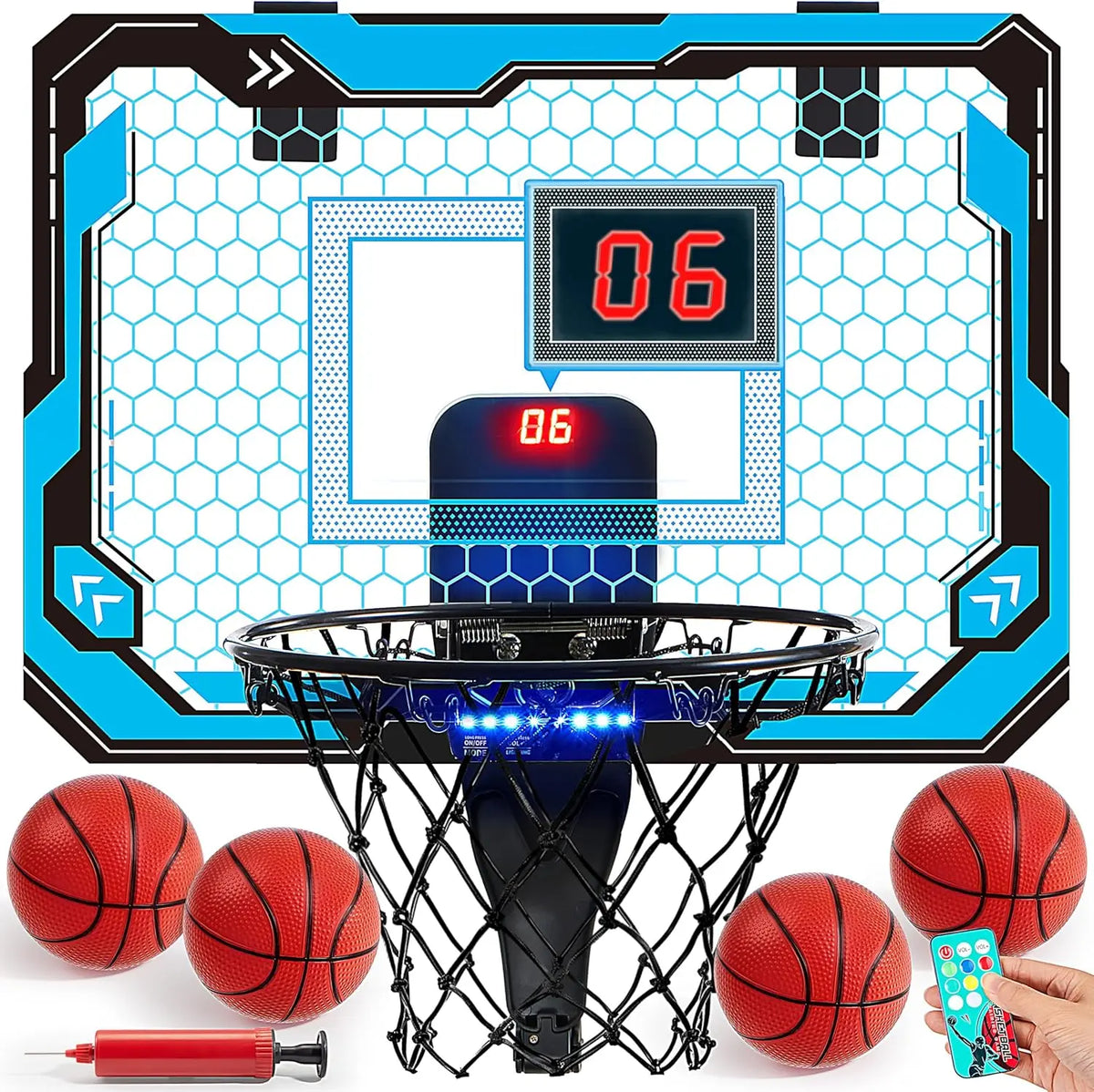 Kids Indoor Light Up Over the Door Basketball Hoop Set