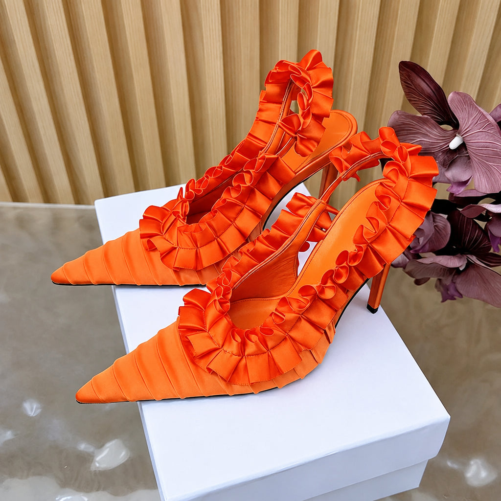 Women's Pleated Lace Pointed Toe High Heel Sandals