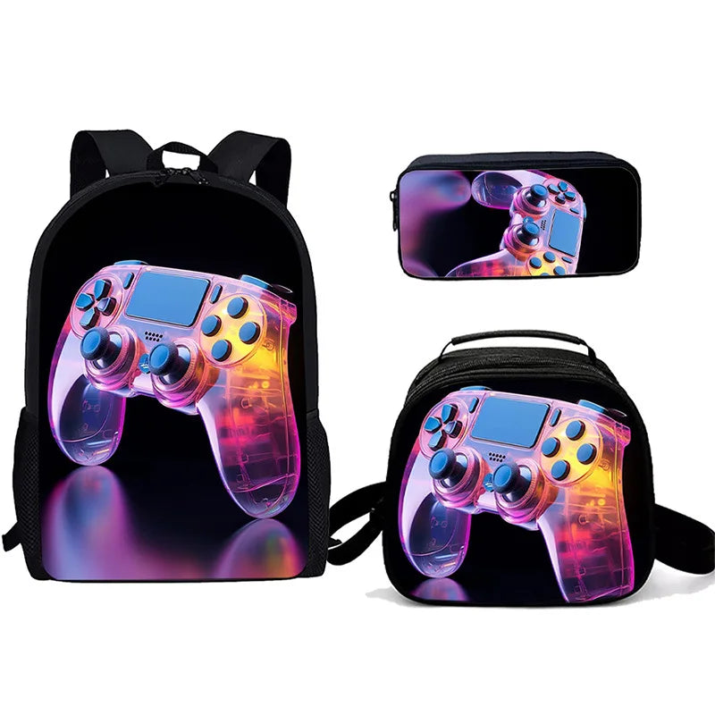 Unisex Gaming Controller 3D Print Backpack 3-Piece Bag Set