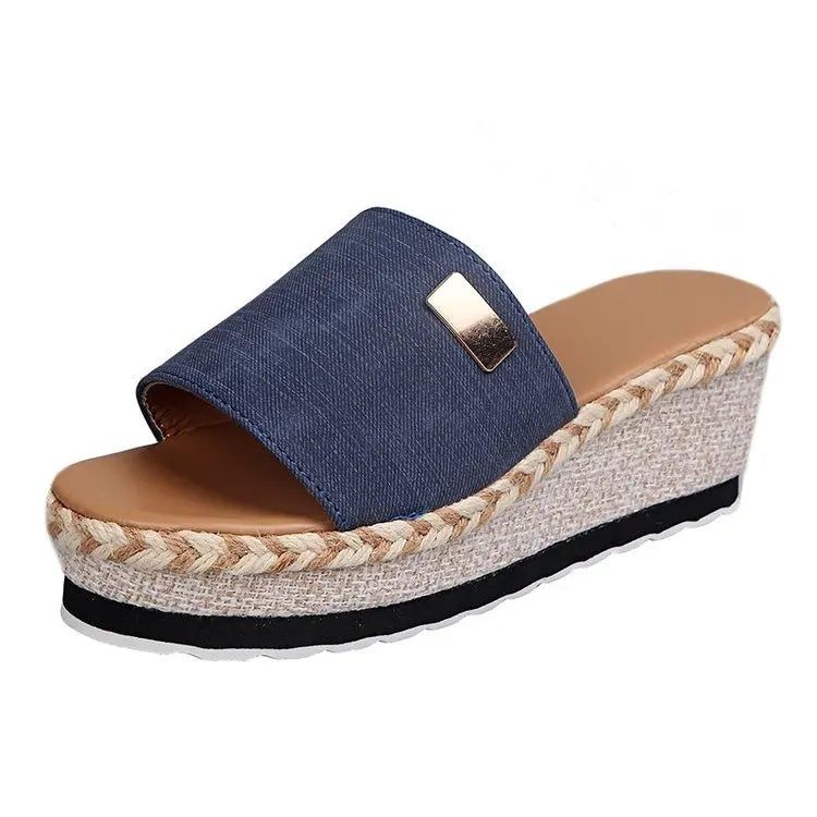 Women's Platform Wedge Sandals Casual Slip-On Mules Open Side