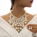 Ethnic Style Simulated Pearl Jewelry Set with Tassel Necklace Earrings