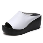 Women's Peep Toe Wedge Sandals Platform Slip On Mules