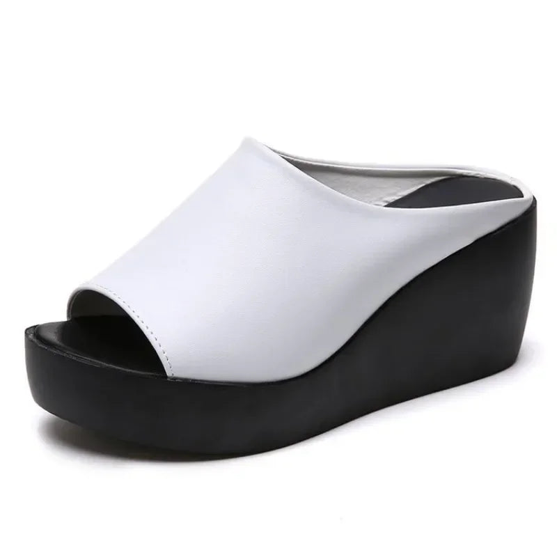 Women's Peep Toe Wedge Sandals Platform Slip On Mules